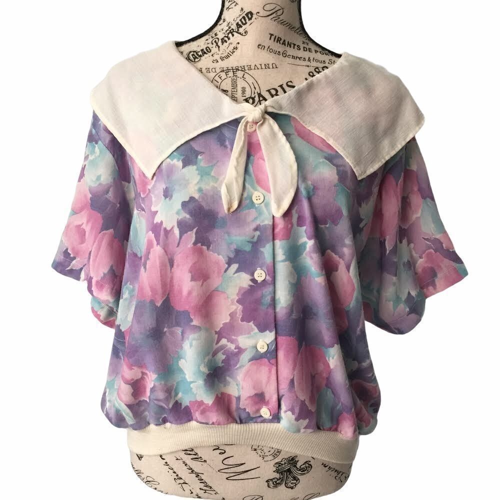 Vintage David Peet Floral Sailor Collar Blouse